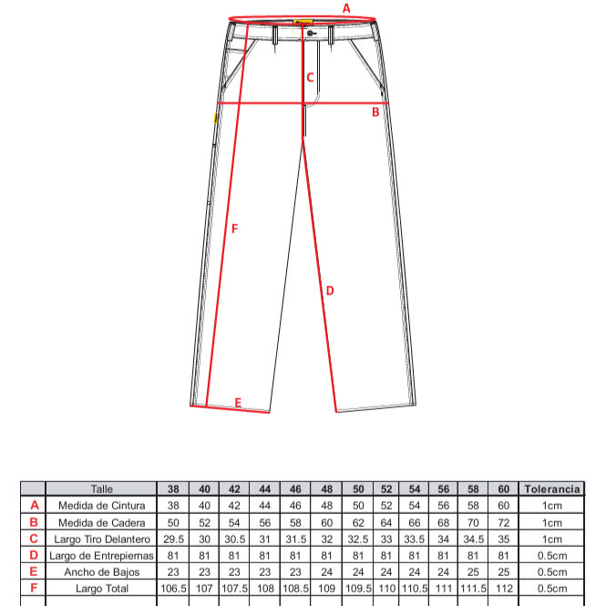 Tabla de talles - Pantalón Cargo Elastizado